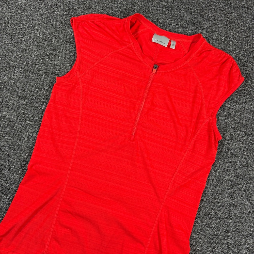 Athleta Cycling Jersey Women M Red Quarter Zip Back Pocket Cap Sleeve 964908